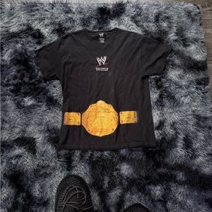 WWE Black T-Shirt with White Gold World Heavyweight Belt